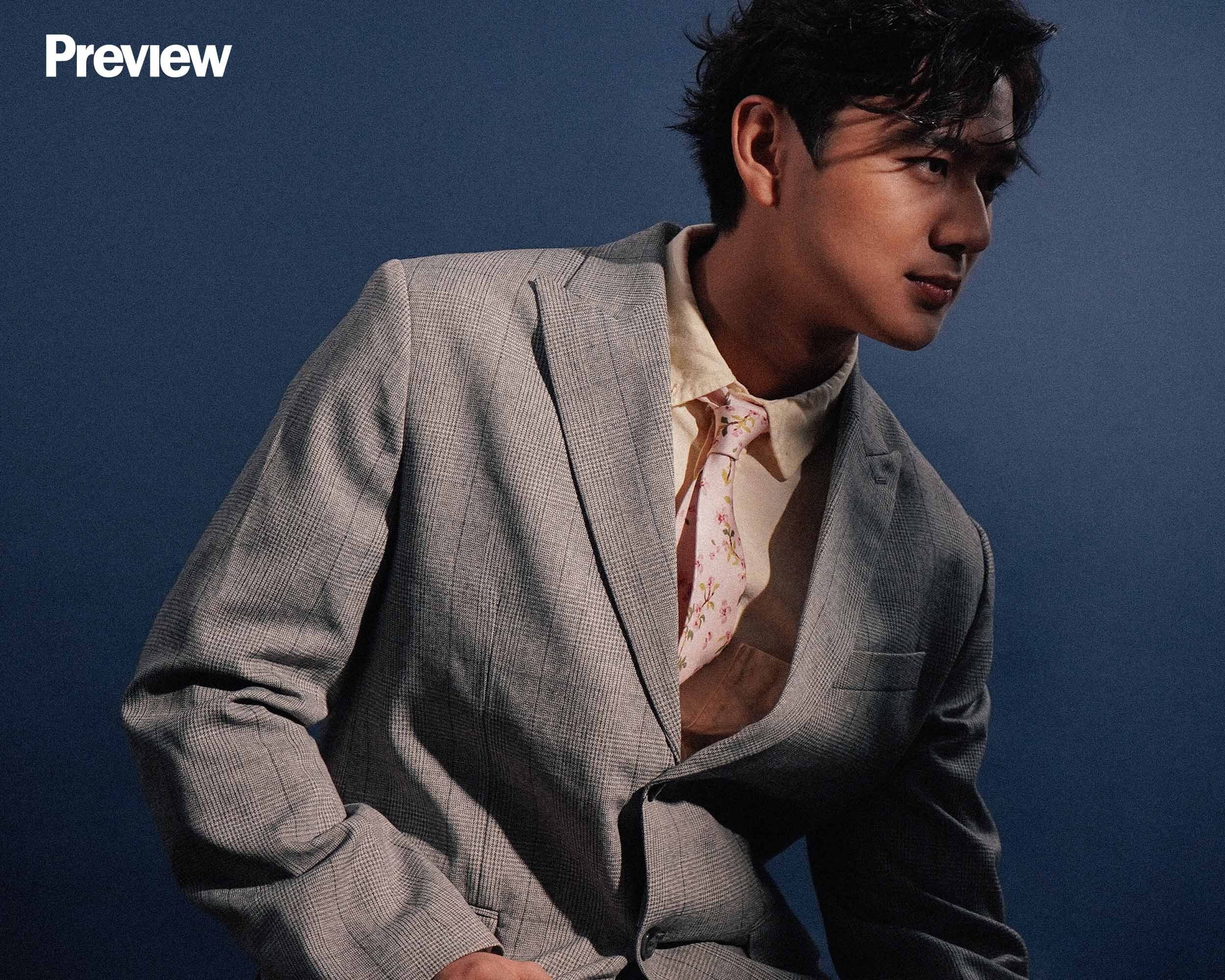 ON RIVER: Grey checked blazer, P5490. Relaxed Fit Oxford Shirt - Pale Yellow, P999, H&M, Megamall. Floral necktie (upcoming release), ANCA X MARTINA LEBRON